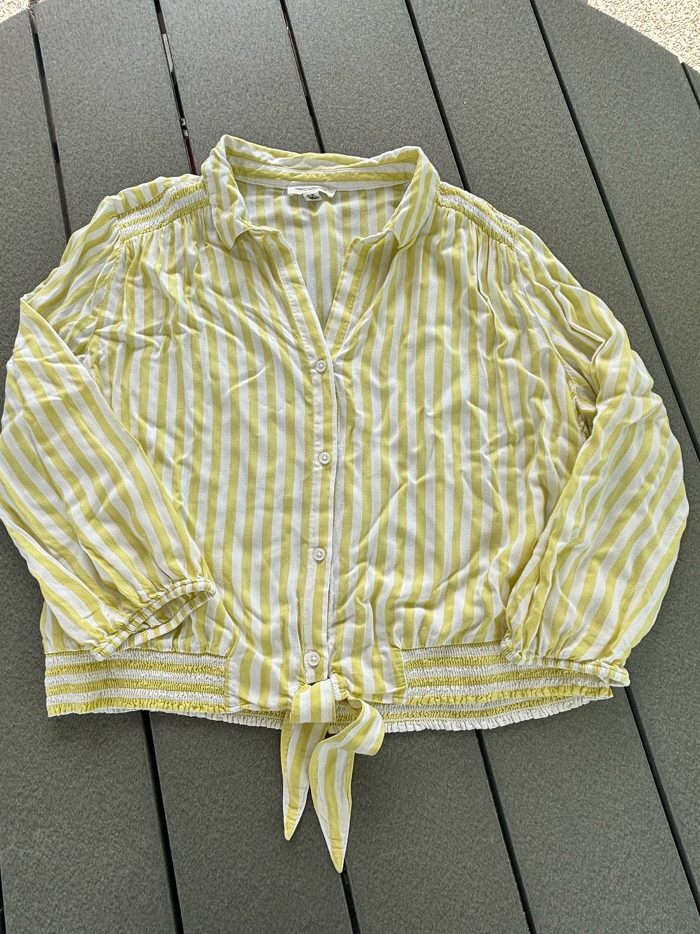 beachlunchlounge yellow and white striped button down shirt with tie